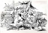 Philosophers Instructing Pupils by an Antique Sarcophagus, Lorenzo Baldiserra Tiepolo (Venice 1736–Madrid 1776), Pen and brown ink, brown wash, over black chalk