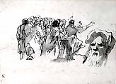 A Saint Preaching, and the Head of an Oriental, Giovanni Domenico Tiepolo (Italian, Venice 1727–1804 Venice), Pen and brown ink, brown wash, over rough black chalk
