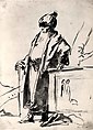 An Old Man in Oriental Dress, Standing by a Pagan Altar, Giovanni Domenico Tiepolo (Italian, Venice 1727–1804 Venice), Point of the brush and brown ink