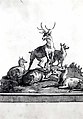 A Stag and Four Hinds on a Grassy Knoll (with Base), Giovanni Domenico Tiepolo (Italian, Venice 1727–1804 Venice), Pen and brown ink, brown wash, over traces of black chalk