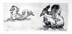 A Sea Horse and a Dolphin, Giovanni Domenico Tiepolo (Italian, Venice 1727–1804 Venice), Pen and brown ink, brown wash, over traces of black chalk