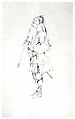 Man with a Long Pigtail and a Stick, Standing in Profile to the Left, Anton Maria Zanetti the Elder (Italian, Venice 1680–1767 Venice), Pen and brown ink