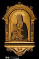 Engaged arched cassetta frame and arched tabernacle frame, Poplar. Carved, gilt; orange-red bole, blue and white color, all over greenish tone., Sienese