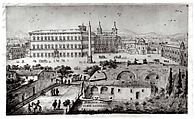 View of Lateran, Rome, Lievin Cruyl (Ghent 1634–Ghent 1720 (?)), Pen and brush and gray and brown ink, gray and brown washes, some watercolor and white gouache, on vellum.