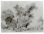 Landscape with Road and Monument, Imitator of Jean Honoré Fragonard (French, Grasse 1732–1806 Paris), Pencil and pale sepia wash