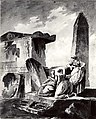 Three Young Girls by Ruins, copy after Hubert Robert (French, Paris 1733–1808 Paris), Pen and black ink, brush and gray wash, and pink, blue, moss green, and pale gold watercolor.