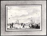 Fishing Boats and a Man with a Net, Allart van Everdingen (Dutch, Alkmaar 1621–1675 Amsterdam), Brush and brown ink