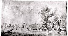 Village on a River, Follower of Jan van Goyen (Dutch, Leiden 1596–1656 The Hague), Black chalk and gray wash.