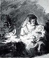 Old Woman with a Baby in her Arms, School of Rembrandt van Rijn (Dutch, 1606–1669), Pen and brown ink, with wash in three shades of brown and gray., Dutch