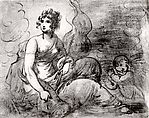 Study of an Allegorical Female Figure with an Attendant Putto, England (eighteenth century), Brush and brown ink, brown washes, over traces of pencil; partly varnished.