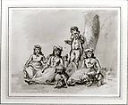 A Group of Four Children, with Dogs, Paul Sandby (British, baptized Nottingham 1731–1809 London), Brush and brown ink and brown washes over pencil.