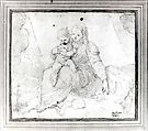 Madonna and Child Seated on a Cloud, Possibly Unknown (Spanish), Black chalk and brown wash