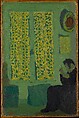 The Green Interior (Figure Seated by a Curtained Window), Edouard Vuillard (French, Cuiseaux 1868–1940 La Baule), Oil on cardboard, mounted on cradled wood