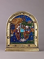 Nativity, Painted enamel, partly gilt, on copper; silver-gilt frame set with pearls, gemstones, and ronde-bosse enamels., probably French