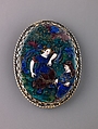 Watchcase cover: Pomona and Vertumnus, Suzanne de Court (French, active 1575–1625), Painted enamel, partly gilt on copper; mounted on brass; silver-gilt frame.