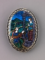 Watchcase cover: Alcyone Praying to Juno, Jean II Reymond (French, Limoges, doc. 1606–ca. 1631), Painted enamel, partly gilt, on copper; mounted on brass; silver gilt frame.