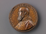 Portrait medal of Antoine Perrenot Granvelle (obverse); Don Juan of Austria Receiving the Standard from Granvelle (reverse), Giovanni V. Melon (Italian, active ca. 1570–90), Bronze (Copper alloy with orange-brown,
mottled cuprite patina).