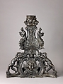 Andiron, Model, workshop of Niccolò Roccatagliata (Italian, born Genoa, active 1593–1636) (?), Venice, Copper alloy with a warm brown patina under a partly worn dark brown to black patina, cast in three segments.