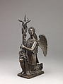 Candlestick in the Form of a Kneeling Angel, Close collaborator of Giambologna (Netherlandish, Douai 1529–1608 Florence)  , possibly Hans Reichle (German, Schongau 1570–1642 South Tyrol), Reddish copper alloy covered with a natural, warm brown patina