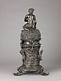 Perfume Burner Surmounted by a Satyr, Workshop of Desiderio da Firenze (Italian, born Florence, active Padua, 1532–45), The cover and body are binary bronze (copper and tin, with traces of zinc, iron, nickel, silver, and antimony); the foot is cast in brass (copperzinc alloy with very minor amounts of tin, lead, and the usual copper impurities of iron, nickel, silver, and antimony).