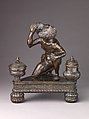 Inkwell in the Form of Atlas Holding a Globe, Workshop of Severo Calzetta da Ravenna (Italian, active by 1496, died before 1543), Copper alloy