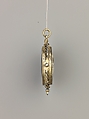 Devotional pendant, Cut and polished reversed-painted and reverse-gilt rock crystal; silver gilt. Assembled., probably Spanish