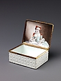 Snuffbox, Enameled copper, copper-gilt mounts, German (Dresden?)