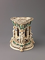 Saltcellar, White clay overlaid with sheets of patterned, inlaid and tinted clay, French