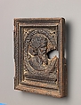 Cabinet door, Leather, backed with linen; residue of a varnish; oak; iron., French