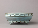 Bulb bowl, Numbered Jun ware, Chinese  , late Yuan to early Ming Dynasties, Stoneware with blue glaze over relief decoration., Chinese