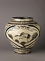 Wine jar (Guan), Cizhou ware, Chinese  , Yuan Dynasty, Stoneware painted in brown on a white ground., Chinese