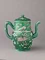 Covered ewer, Chinese  , Qing Dynasty, later Transitional period, Porcelain painted in enamels on the biscuit., Chinese