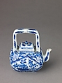Small covered wine pot or teapot, Chinese  , Qing Dynasty, Kangxi period, Porcelain painted in underglaze blue., Chinese