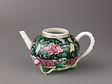 Teapot (a) and saucer (b), Chinese  , Qing Dynasty, Porcelain with full relief decoration, painted in overglaze enamels., Chinese