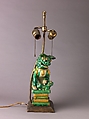 Figure of lion mounted as lamp, Porcelain with colored glazes., Chinese