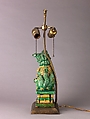 Figure of lion mounted as lamp, Porcelain with colored glazes., Chinese