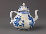 Small covered wine pot or teapot, Chinese  , Qing Dynasty, Kangxi period, Porcelain painted in underglaze blue., Chinese