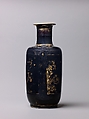 Club-shaped vase, Chinese  , Qing Dynasty, probably Kangxi period, Porcelain with mirror-black glaze, painted in overglaze gilt., Chinese