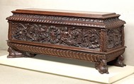 Cassone (chest, pair with 1975.1.1945), Walnut, carved and partly gilded., Italian (Tuscany?)
