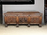 Cassone, Walnut, carved and partially gilded., Italian