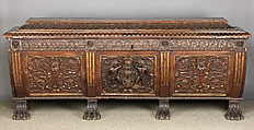 Cassone, Walnut, carved and partially gilded., Italian