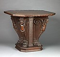Octagonal table, Walnut, carved., Italian (?) or American (United States?)
