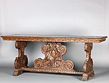 Rectangular table, Walnut, carved., Italian or American (United States)