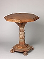 Octagonal table, Walnut, maple., Italian (?) or possibly United States (New York?)