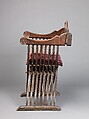 Folding armchair (sedia a Savonarola type), Walnut, partly turned and carved; red plain velvet., Italian