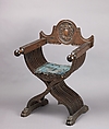 Folding armchair (sedia a Savonarola type), Walnut, turned and carved; silk, Italian