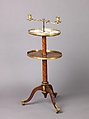 Candlestand and holder (guéridon), Attributed to Martin Carlin (French, near Freiburg im Breisgau ca. 1730–1785 Paris), Oak veneered with tulipwood and amaranth, the marquetry of tulipwood, boxwood, and sycamore.  Legs and hub are of solid amaranth; there is a steel shaft; mounts are of gilt bronze.