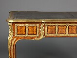 Writing table, Joseph Baumhauer (French, active ca. 1749–72), Oak veneered with tulipwood, oak drawers; leather; gilt-bronze mounts.
