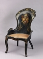 Gondola armchair, Wood, papier-mâché, black lacquer, painted and gilded, mother-of-pearl, caned seat., British (?)