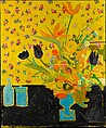 Vase with Flowers (Strelitzia), Roger Bezombes (French, Paris 1913–1994 Paris), Oil and papier collé, on board, French